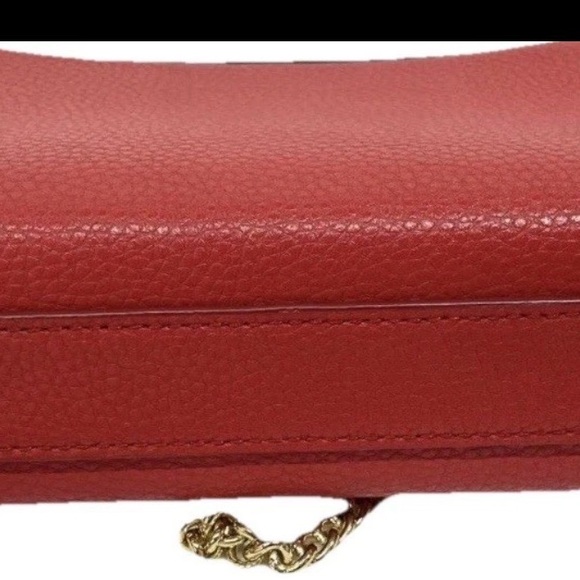 Marc Jacobs The Leather Crossbody Bag Deep Red With Gold Chain Strap - Picture 10 of 13